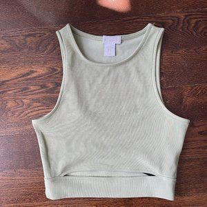 House of Harlow 1960 Sage Green Ribbed Crop Tank Top with slit-Sz. XS